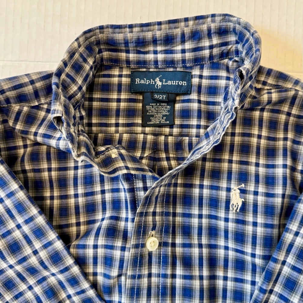 Ralph Lauren Navy and White Checkered toddler 2-T button down Shirt.